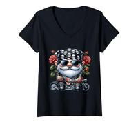 Donna Grandpa Motorcycle Riding GNOME Graphic for Biker Grandma Maglietta con Collo a V