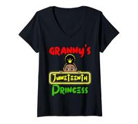 Donna Granny's Juneteenth Principessa Nera Ragazza Bambino Ragazze Divertente Maglietta con Collo a V