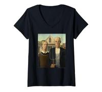 Donna Grant Wood American Gothic Maglietta con Collo a V