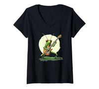 Donna Grasshopper Jams con chitarra elettrica Tune Outfit Maglietta con Collo a V