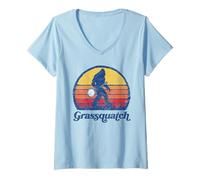 Donna Grassquatch! Funny Bigfoot & Banjo Bluegrass Sasquatch Shirt Maglietta con Collo a V