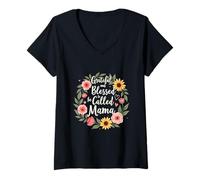 Donna Grateful and Blessed to Be Called Mama Festa della mamma floreale Maglietta con Collo a V