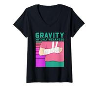 Donna Gravity Broken Bone Recovery Doctor Cast Scherzo umoristico Maglietta con Collo a V