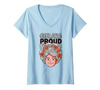 Donna Gray And Proud My Dont Care Hair Pride Invecchiamento con atteggiamento Maglietta con Collo a V