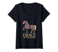 Donna Grazia del Cavallo Arabo in Ogni Passo equestre Maglietta con Collo a V