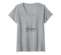 Donna Grazia Non Perfezione Uomini Cristiani Fede Inspirational Maglietta con Collo a V, Grigio Melange, L