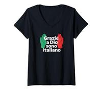 Donna Grazie a Dio Sono Italiano Maglietta con Collo a V
