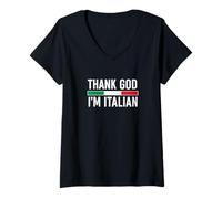 Donna Grazie a Dio sono italiano Maglietta con Collo a V