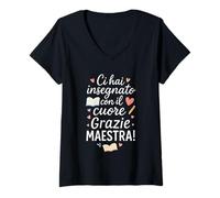 Donna Grazie Maestra Fine Anno Con Frase di Ringraziamento Donna Maglietta con Collo a V