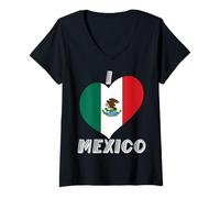 Donna Graziosa bandiera a forma di cuore con scritta «I love Mexico Proud Mexico Maglietta con Collo a V