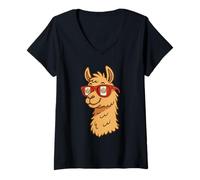 Donna Graziosa Bandiera peruviana con Lama peruviana e Alpaca per Bambini Maglietta con Collo a V