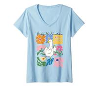 Donna Graziosa paperella da donna Bring Me Sunshine Graphic Summer Design Maglietta con Collo a V