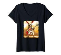 Donna Grazioso canguro con occhiali da sole e costume da chitarra Maglietta con Collo a V
