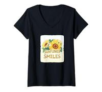 Donna Grazioso Costume da Girasoli sorridenti Maglietta con Collo a V