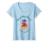 Donna Great bay Beach Saint Martin SINT Maarten Maglietta con Collo a V
