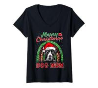 Donna Great Dane Christmas Santa Hat Dog Mom Boho Rainbow Xmas Maglietta con Collo a V