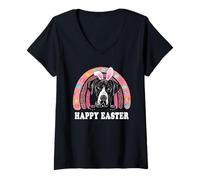 Donna Great Dane Dog Easter Bunny Eggs Hunting Boho Rainbow Maglietta con Collo a V