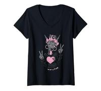 Donna Great Dane Girl Doppio Segno della Pace Occhiali Rosa Grafica Sharp Maglietta con Collo a V