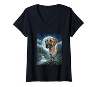 Donna Great Dane Howling to The Moon Meme Funny Dog Lover Maglietta con Collo a V