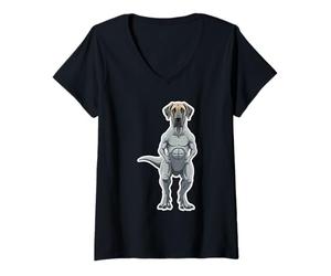 Donna Great Dane T Rex Dinosaursaur Divertente Maglietta con Collo a V