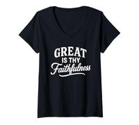 Donna Great Is Thy Faithfulness Christian Apparel Versetto delle Scritture Maglietta con Collo a V