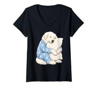 Donna Great Pyrenees Sleeping in Cute Pigiama Sleep Dog Maglietta con Collo a V
