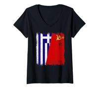 Donna Grecia Bandiera dell'Unione Sovietica Greco CCCP Heritage Maglietta con Collo a V