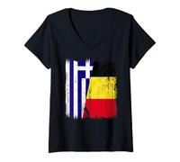 Donna Grecia Belgio Mezza Bandiera Greca Belga Jersey Maglietta con Collo a V
