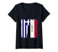 Donna Grecia Iraq Mezza Bandiera Greco Iracheno Jersey Maglietta con Collo a V