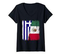 Donna Grecia Messico Mezza Bandiera Greco Messicano Patrimonio Maglietta con Collo a V