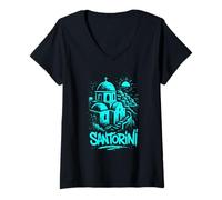 Donna Grecia Santorini Graffiti Street Art Design Maglietta con Collo a V