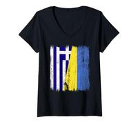 Donna Grecia Ucraina Mezza Bandiera Patrimonio Greco ucraino Maglietta con Collo a V