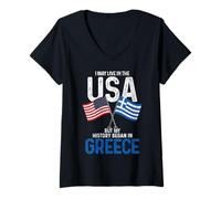 Donna Greco Americano La Mia Storia Iniziata In Grecia Vintage Maglietta con Collo a V