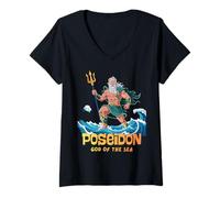Donna Greco Dio Poseidone Dio del Mare Souvenir Grecia Bambino Bambino Maglietta con Collo a V