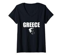 Donna Greece Grecia Vintage Mappa Greco Maglietta con Collo a V
