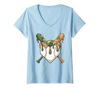 Donna Green Camo Baseball Camo Drip Home Plate Ragazzi Giovani Bambini Maglietta con Collo a V