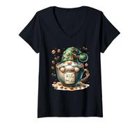 Donna Green GNOME Graphic for Women Hug in A Mug for Coffee Mom Maglietta con Collo a V