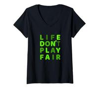 Donna Green Life Don't Play Fair Green Graphic Maglietta con Collo a V