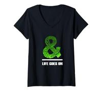 Donna Green & Life Goes On Green Graphic Maglietta con Collo a V