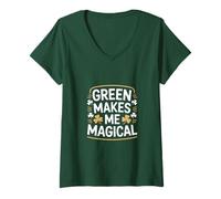 Donna Green Makes Me Magical St Patricks Day Irlandese Maglietta con Collo a V