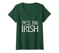 Donna Green Yes, I'm Irish St Paddy's Day Ireland Celtic Font Maglietta con Collo a V