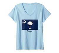 Donna Greer South Carolina USA Bandiera Souvenir Maglietta con Collo a V