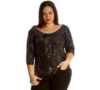 Donna Grembiule Top Plus Misura Pois Lamina Glitter Festa Rotondo Collo Camicia