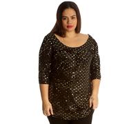 Donna Grembiule Top Plus Misura Pois Lamina Glitter Festa Rotondo Collo Camicia