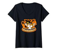 Donna Gremlins Stripe and Gizmo Halloween Maglietta con Collo a V