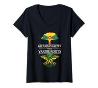 Donna Grenadian coltivato con Radici di Yardie Grenada Jamaica Heritage Maglietta con Collo a V