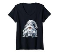 Donna Grey GNOME Graphic in Monochrome Outfit Women Cute Christmas Maglietta con Collo a V