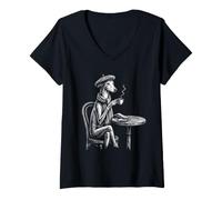 Donna Greyhound Paris Cafe - Greyhound Mom Levriero Italiano Maglietta con Collo a V
