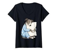 Donna Greyhound Sleeping in Cute Pigiama Sleep Dog Maglietta con Collo a V
