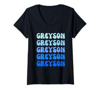Donna Greyson Retro Name Stack Design Maglietta con Collo a V